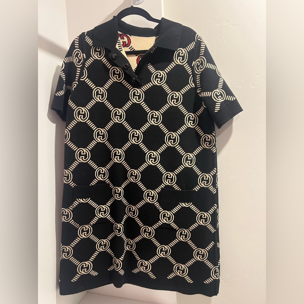 Gucci Black and Cream Geometric Mini Dress